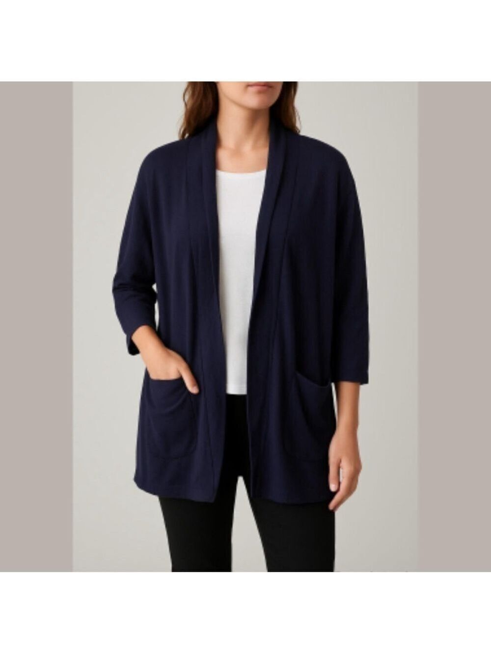 Pact organic cotton navy oversized blazer style cardigan open front small